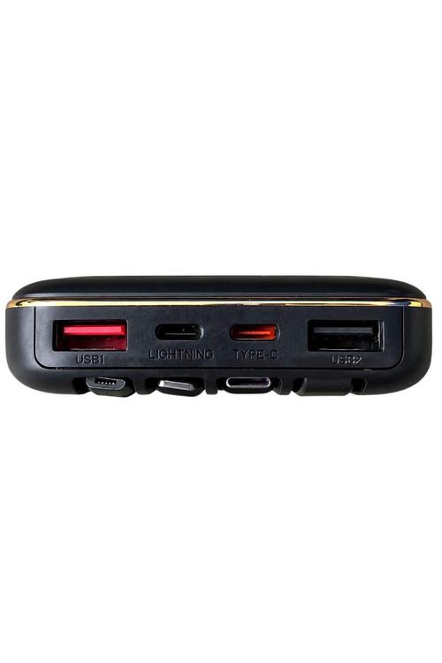 Portable 10,000 mAh Super Fast Charging Power Bank with 4 Built-In Cables Black